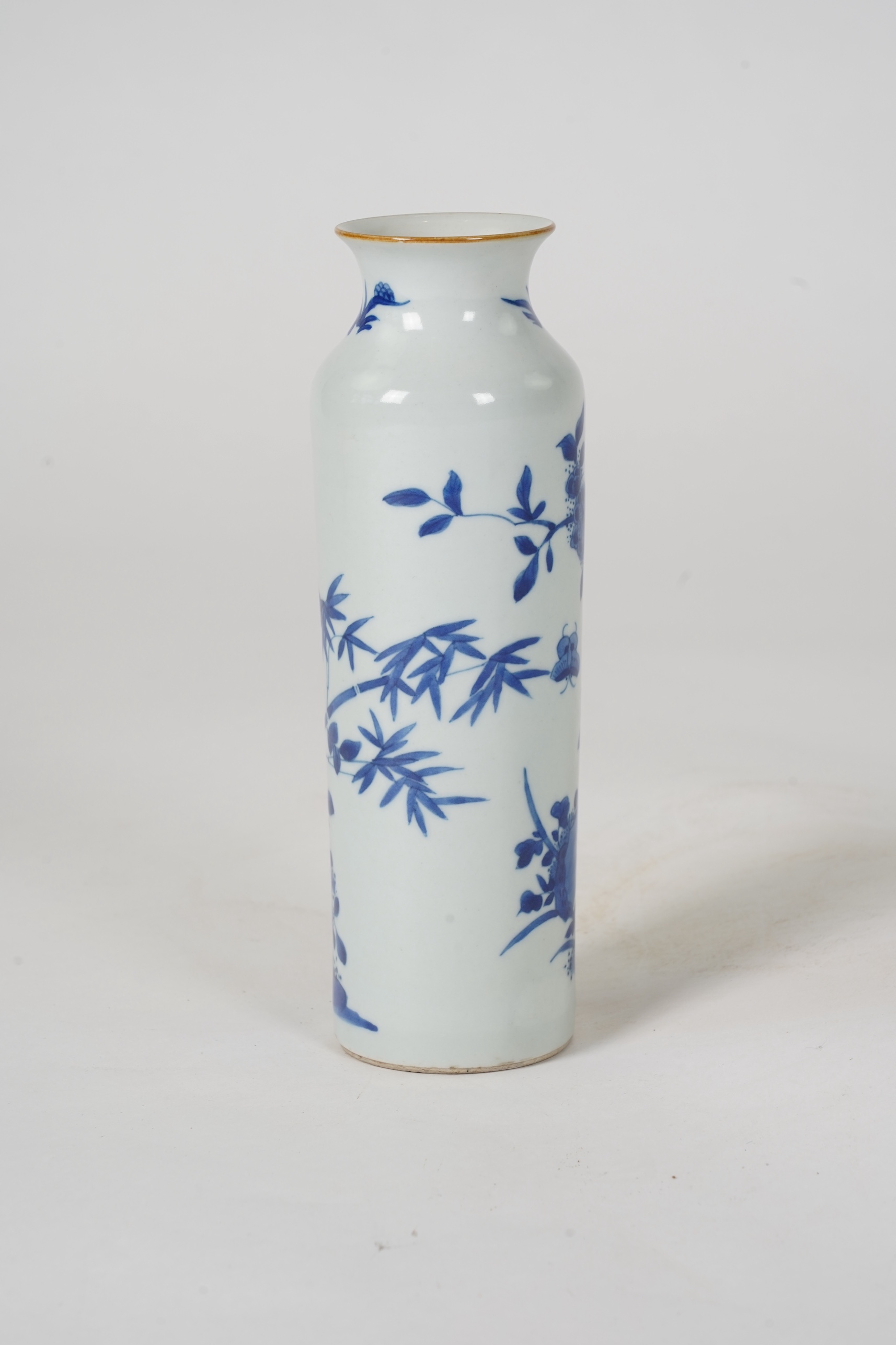 A small Chinese blue and white sleeve vase, Kangxi style